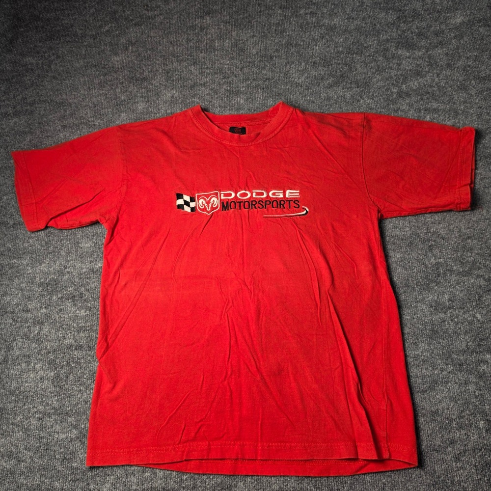 Dodge Motorsports Red Graphic T-Shirt Mens Embroidered Racing Ram Logo Tee